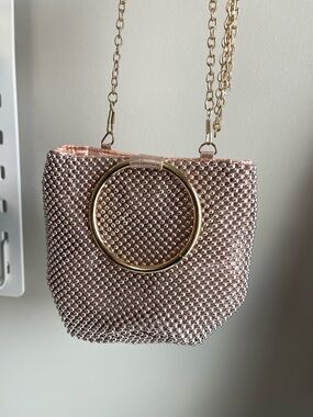 Jessica McClintock Rose Gold Mini Crystal Mesh Bag with Gold Ring